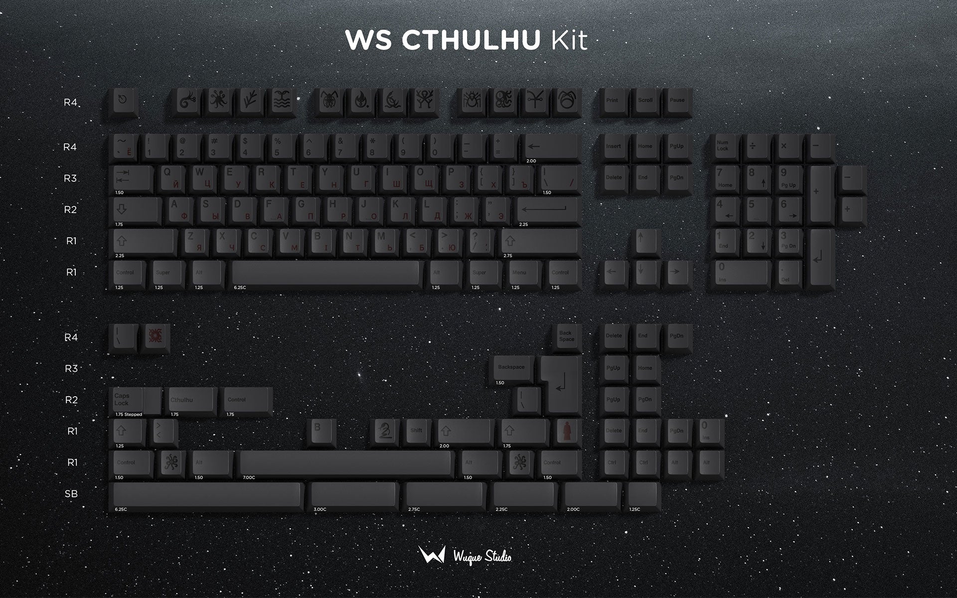 キーボード cthulhu keycaps black transparent WS Cthulhu Keycaps (Dye-sub) [In stock]